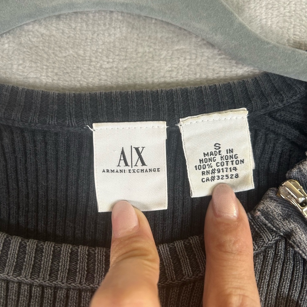 Armani Exchange Charcoal Knit ribbed sweater Top with zipper details - Picture 5 of 9